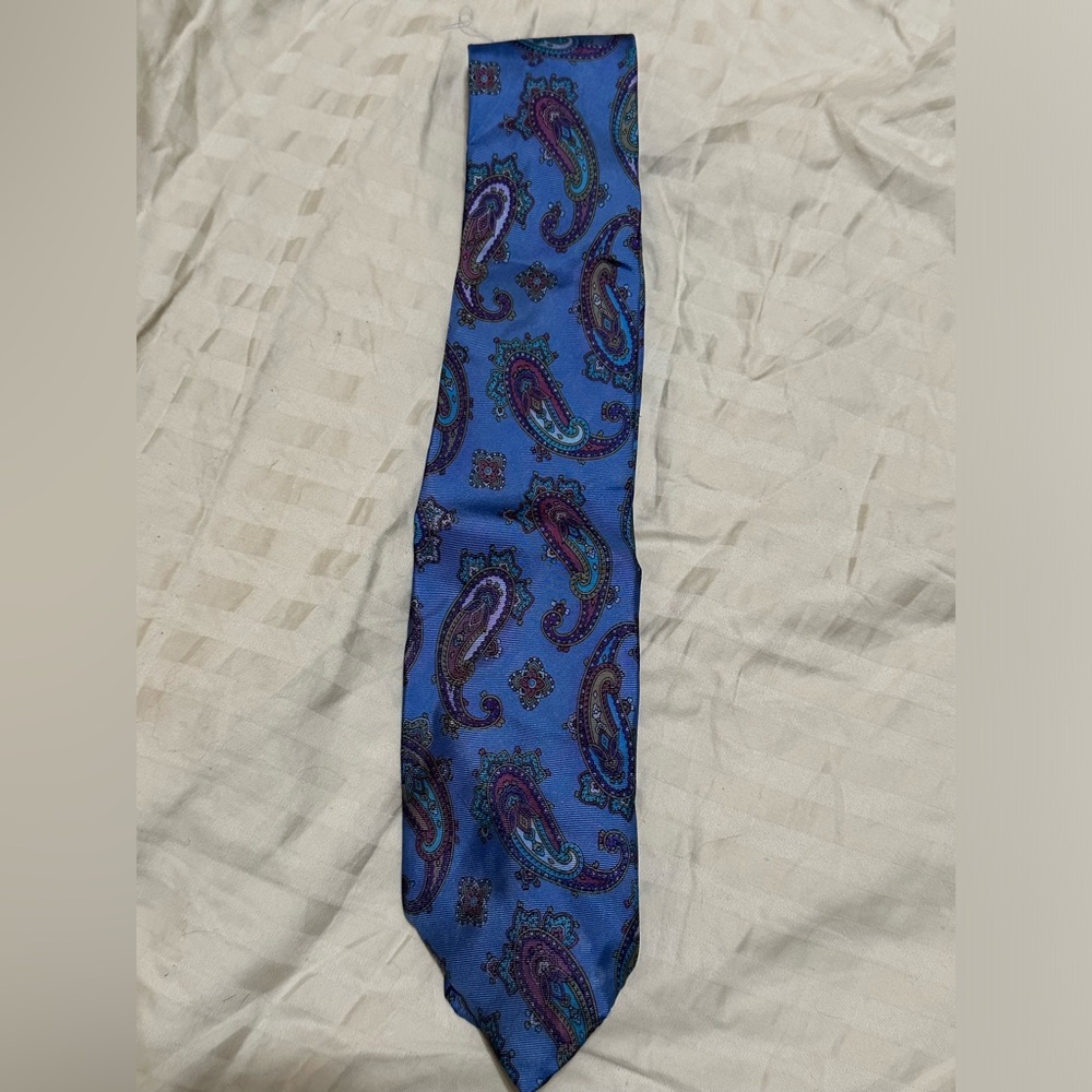 Maison Blanche Men’s Blue Paisley Neck Tie Vintage Silk Made in Italy